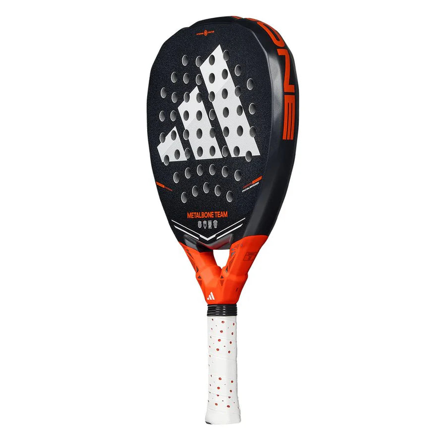 Adidas Metalbone Team 2026 padel racket with a modern silver and black design, featuring a lightweight frame and textured surface.
