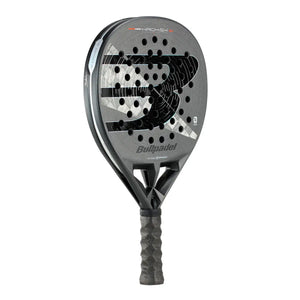 Bullpadel Hack 04 Hybrid padel racket from 2026 with a sleek design, featuring a hybrid shape and grip in a professional sports setting.